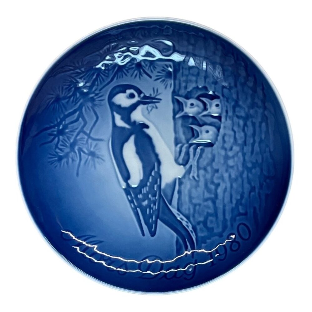 B & G Bing & Grondahl Copenhagen 1980 Woodpecker & Babies Mors Mother's Day Plat